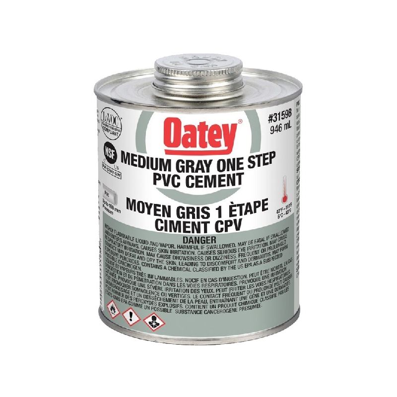 Oatey 31598 One-Step Cement, 946 mL, Liquid, Gray Gray