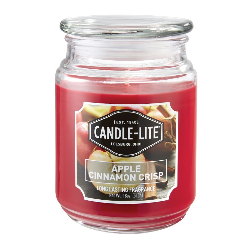 CANDLE-LITE 3297021 Jar Candle, Apple Cinnamon Crisp Fragrance, Crimson Candle, 70 to 110 hr Burning (Pack of 4)