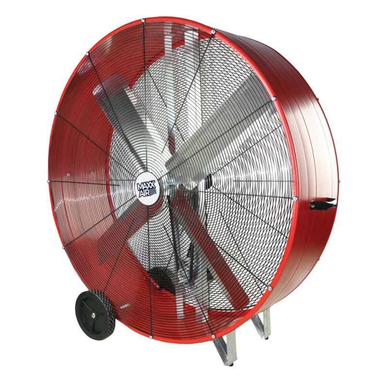 MaxxAir BF48BDRED Portable Drum Fan, 120 V, 2-Speed, 10,100 to 18,000 cfm Air, Black/Red Black/Red