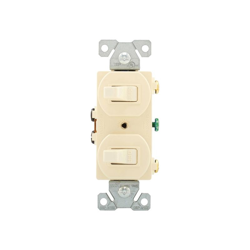 Eaton Wiring Devices 271LA Combination Toggle Switch, 15 A, 120/277 V, Screw Terminal, Steel Housing Material Light Almond (Pack of 10)