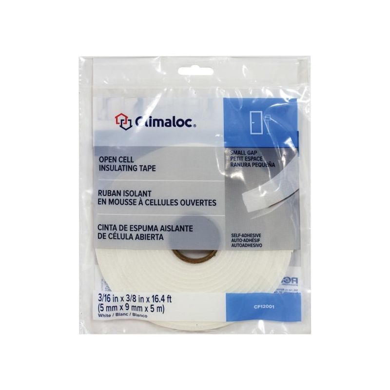 Climaloc CF12003 Insulating Foam Tape, 1/2 in W, 16.4 ft L, 3/16 in Thick, Polyurethane, White White