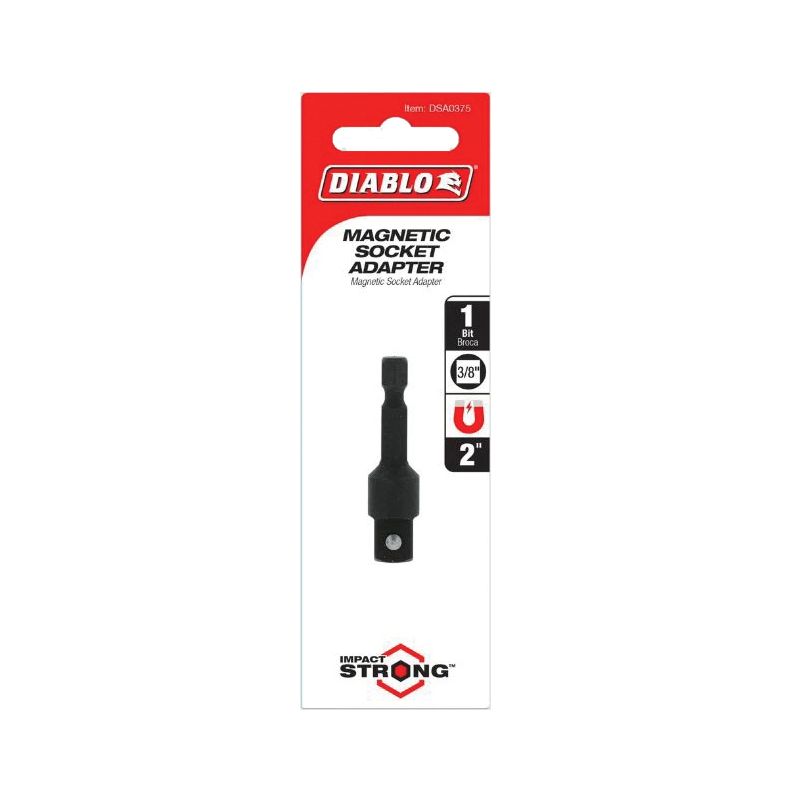 Diablo DSA0375B Socket Adapter, 1/4 x 3/8 in Drive, Hex, Square Drive, 2 in L
