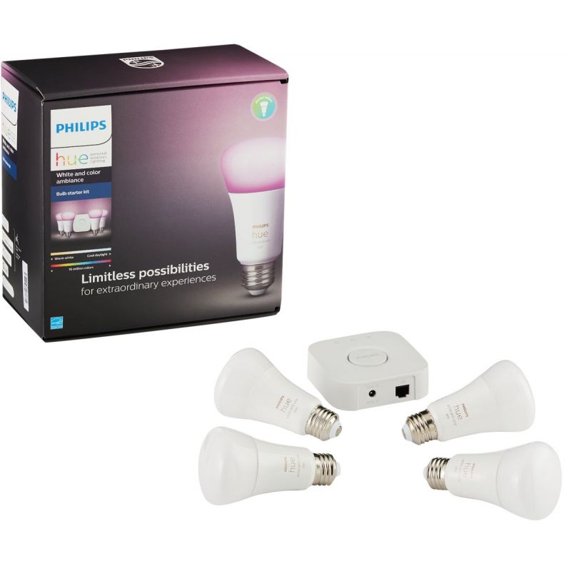 køkken Blå Uskyldig Buy Philips Hue White & Color Ambiance A19 Medium LED Light Bulb Bluetooth  Starter Kit