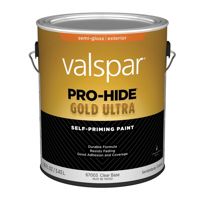 Valspar Pro-Hide Gold Ultra 6700 07 Latex Paint, Acrylic Base, Semi-Gloss Sheen, Clear Base, 1 gal Clear Base