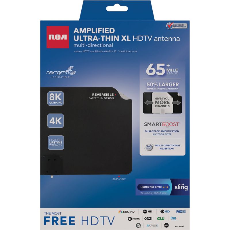 RCA Amplified Ultra-Thin Indoor Antenna Black/White