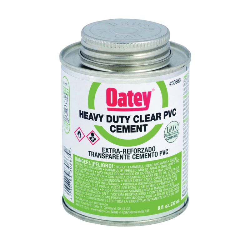 Oatey 30863 Solvent Cement, 8 oz Can, Liquid, Clear Clear