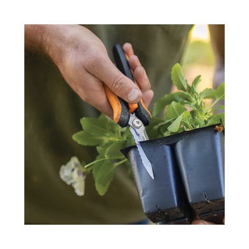 FISKARS 399220-1001 Multi-Purpose Garden Snip, 8 in OAL, Stainless Steel Blade, Soft-Grip Handle, Black/Orange Handle