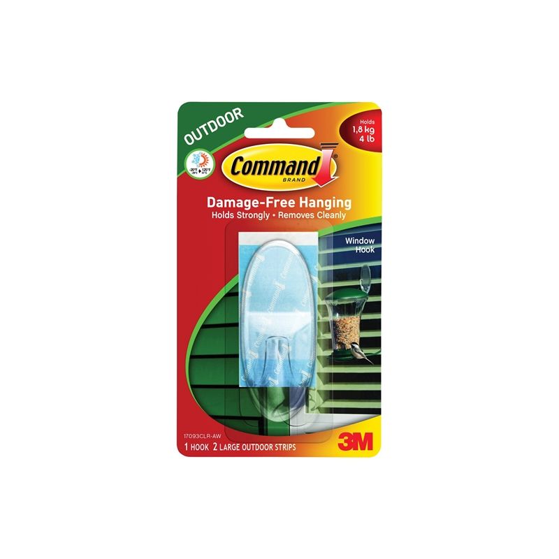 Command 17093CLR-AW Window Hook, 4 lb, 1-Hook, Plastic, Clear Clear