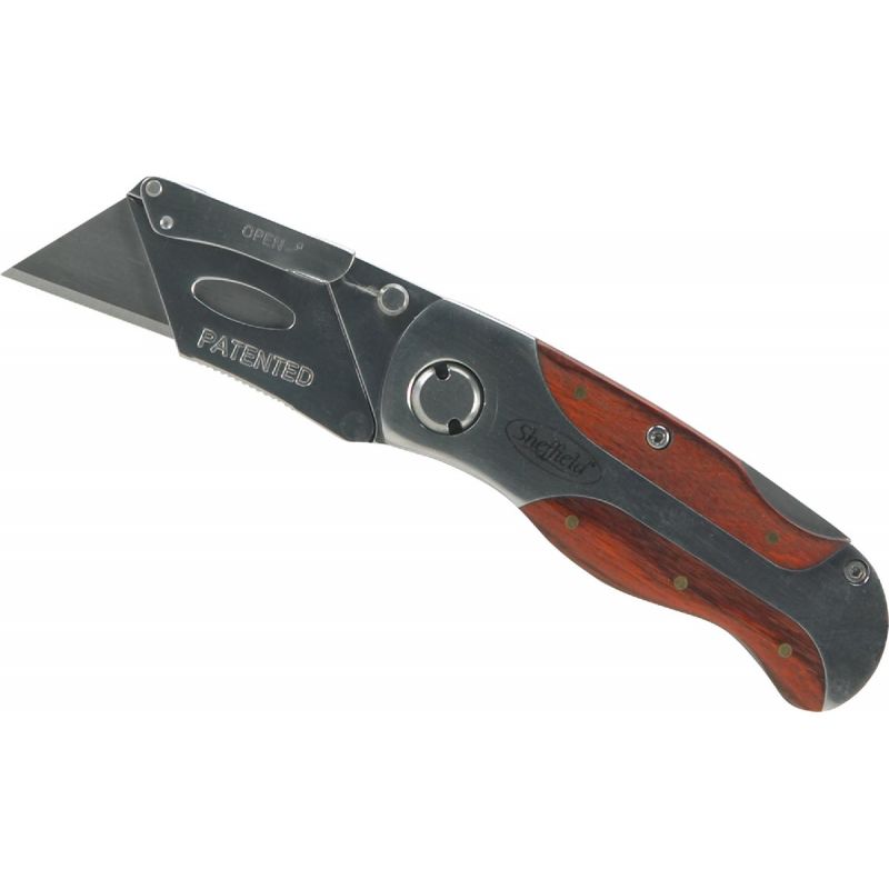 Sheffield Premium Lockback Utility Knife Gray/Wood Handle
