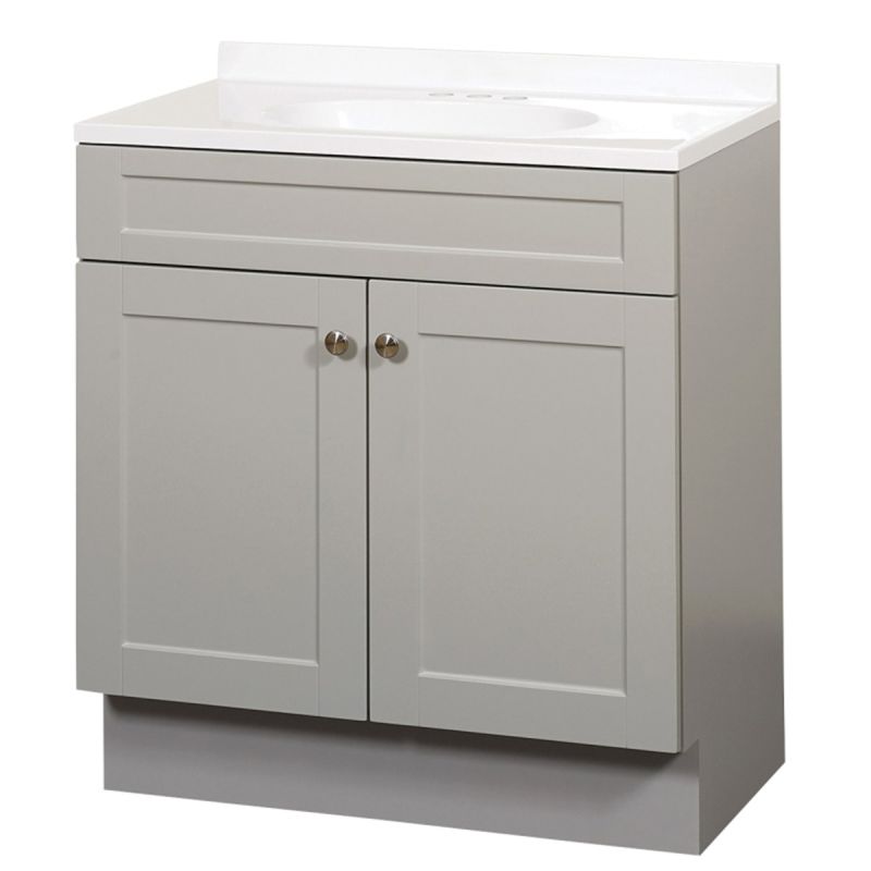Zenna Home SBC36GY 2-Door Shaker Vanity with Top, Wood, Cool Gray, Cultured Marble Sink, White Sink, 1/EA Cool Gray