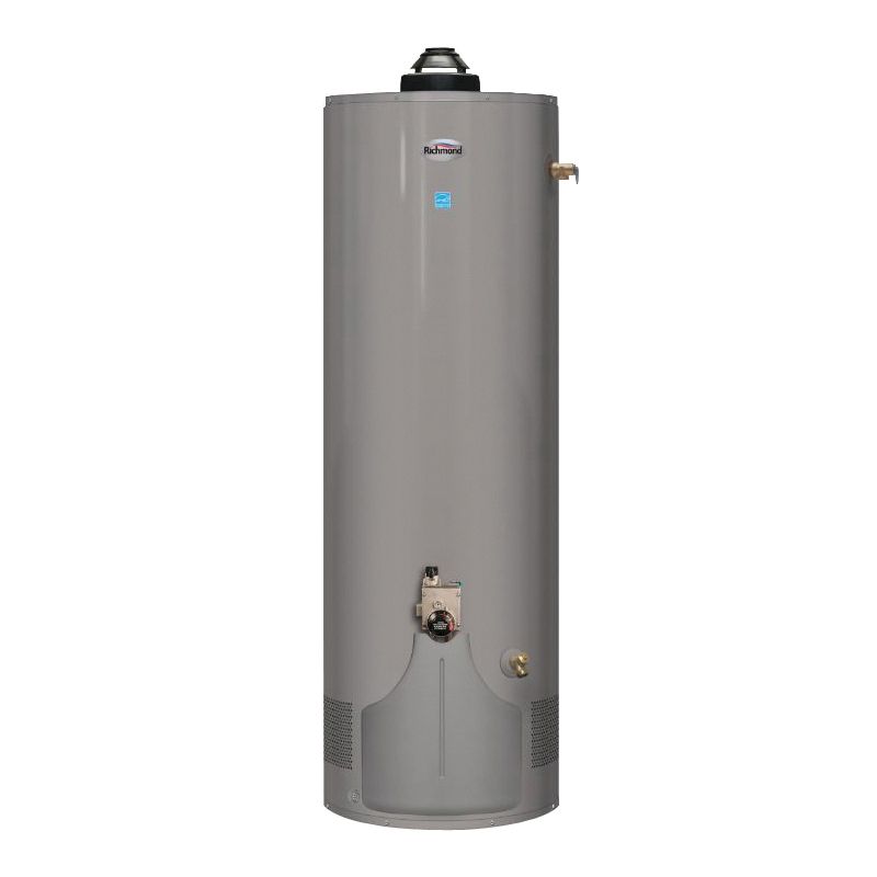 Richmond 12G40-38E2FN5 Gas Water Heater, Natural Gas, 40 gal Tank, 1.11 gpm, 38000 Btu/hr BTU, 0.64 Energy Efficiency Dark Warm Gray, 40 Gal