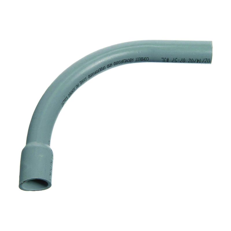 Carlon UA9AKB-CAR Elbow, 2-1/2 in Trade Size, 90 deg Angle, SCH 40 Schedule Rating, PVC, Bell End, Gray Gray