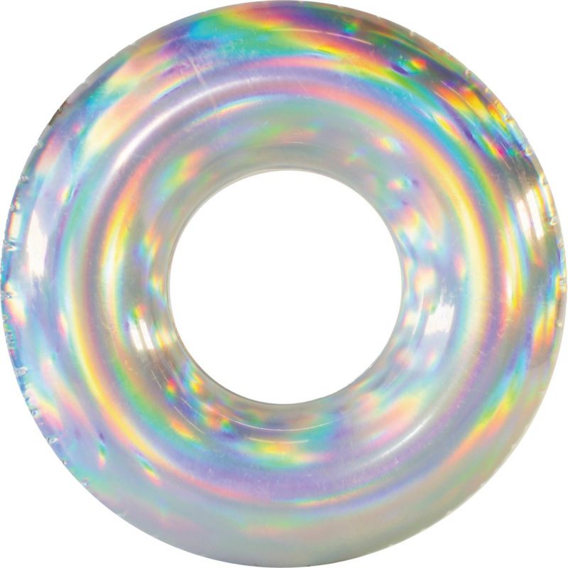 PoolCandy Holographic Tube Pool Float Silver, Adult