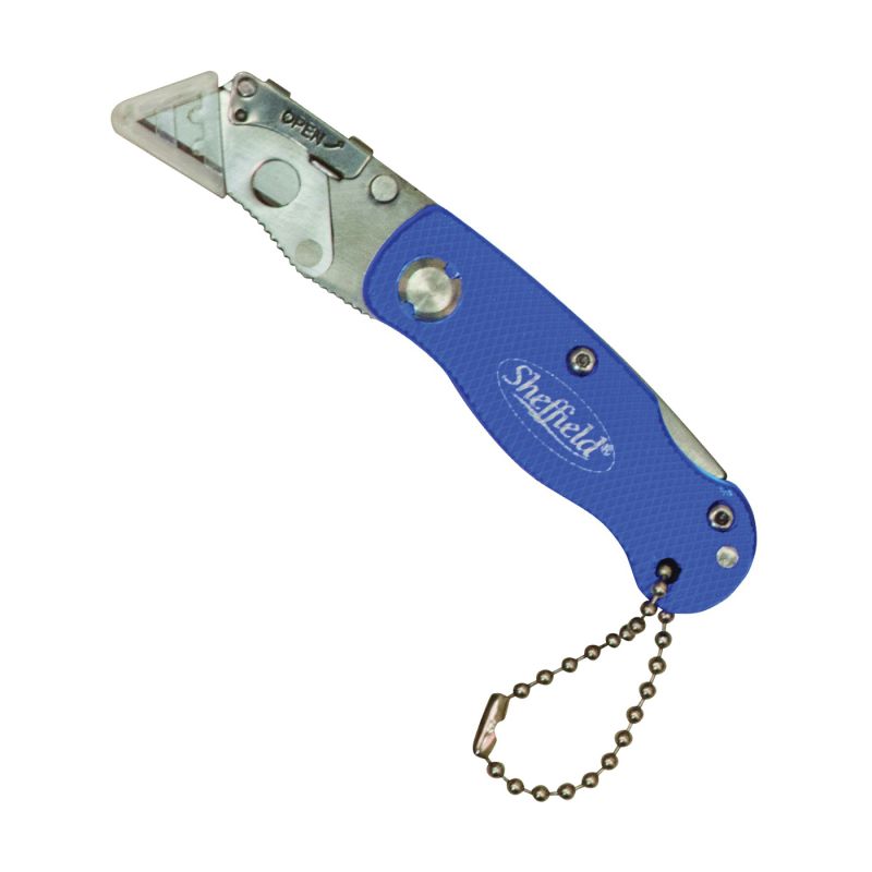 Sheffield 12116 Utility Knife, 1-1/2 in L Blade, Stainless Steel Blade, Curved Handle, Blue Handle 1-1/2 In