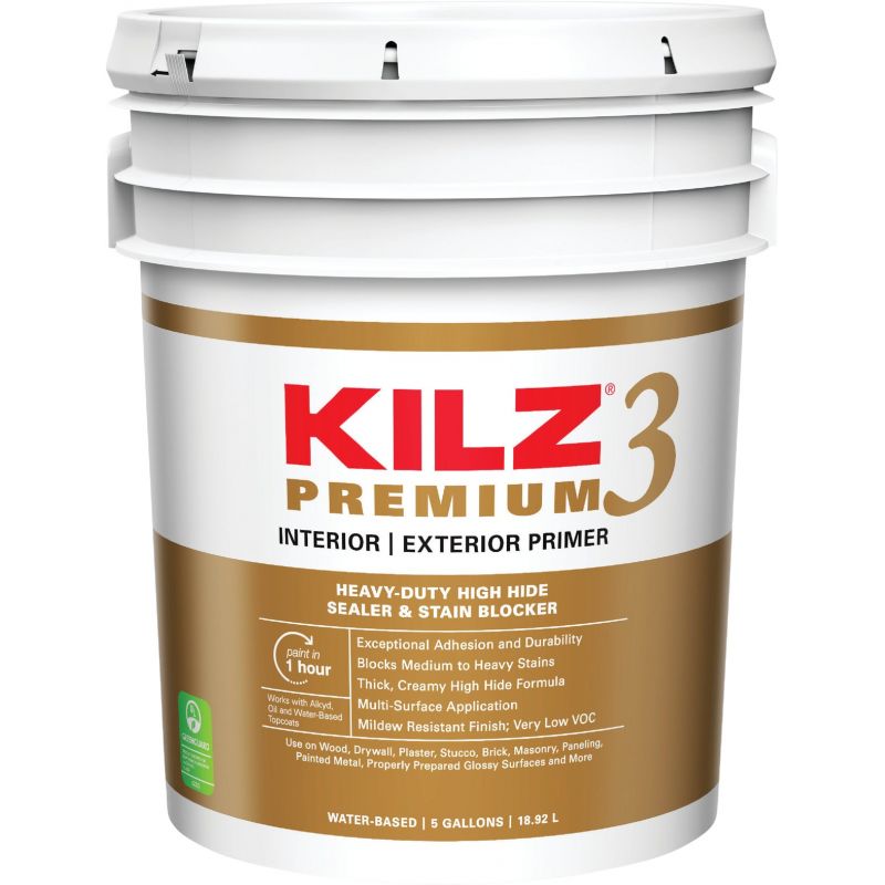 KILZ 3 Premium Water-Base Interior/Exterior Sealer Stain Blocking Primer 5 Gal., White