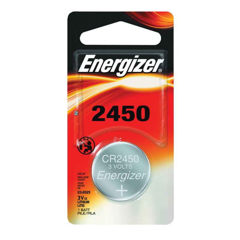 Energizer ECR2450BP Coin Cell Battery, 3 V Battery, 620 mAh, CR2450 Battery, Lithium, Manganese Dioxide