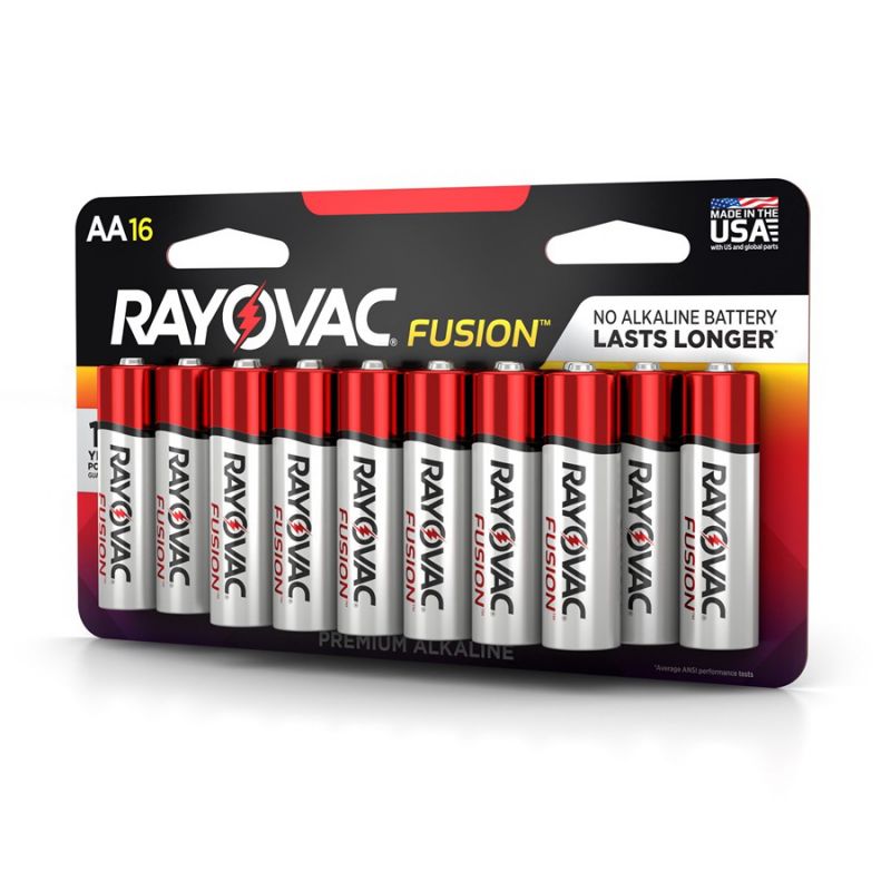 Rayovac FUSION 815-16LTFUSK Premium Battery, 1.5 V Battery, 2700 mAh, AA Battery, Alkaline, Zinc, Red/Silver Red/Silver