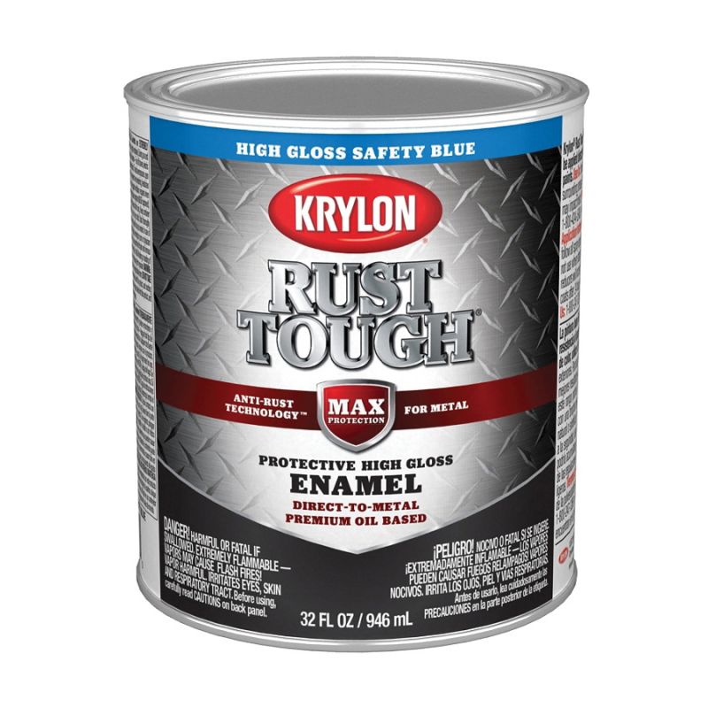 Krylon Rust Tough K09715008 Rust Preventative Paint, Gloss, Safety Blue, 1 qt, 400 sq-ft/gal Coverage Area Safety Blue