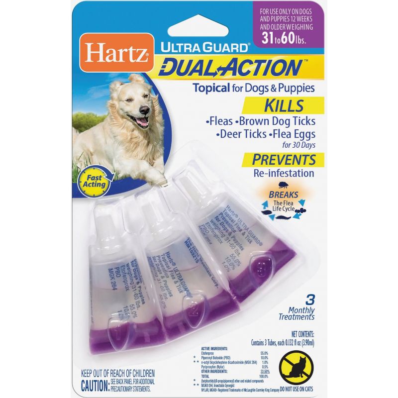 Hartz UltraGuard Dual Action Flea &amp; Tick Treatment For Dogs &amp; Puppies (3) 0.132 Oz. Tubes