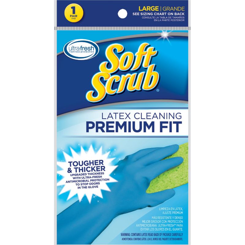 Soft Scrub Premium Fit Latex Rubber Glove L, Blue