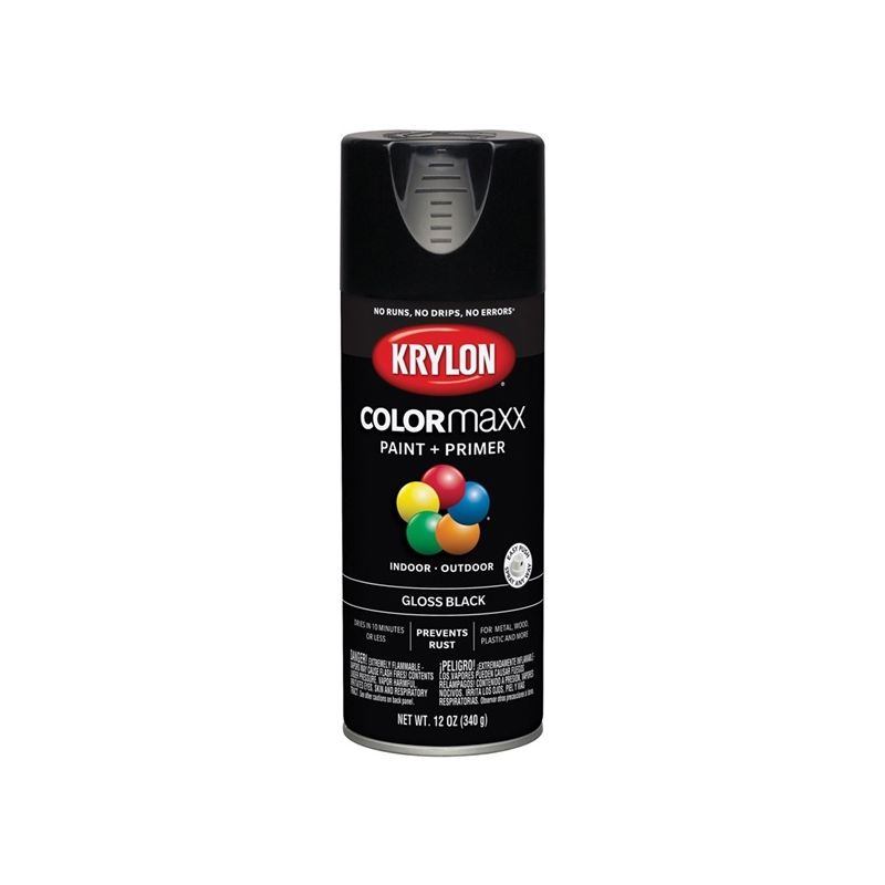 Krylon K05505007 Enamel Spray Paint, Gloss, Black, 12 oz, Can Black