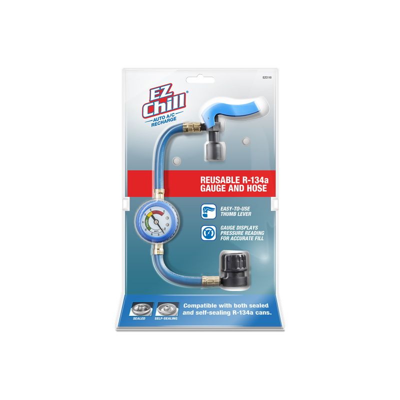EZ Chill EZC110-4 Gauge and Hose, Reusable, Blue, For: R-134a Sealed and Self-Sealing Cans Blue