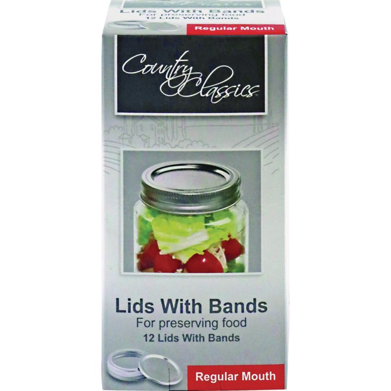 Country Classics Tinplate Steel Canning Lids with Bands Silver (Pack of 12)