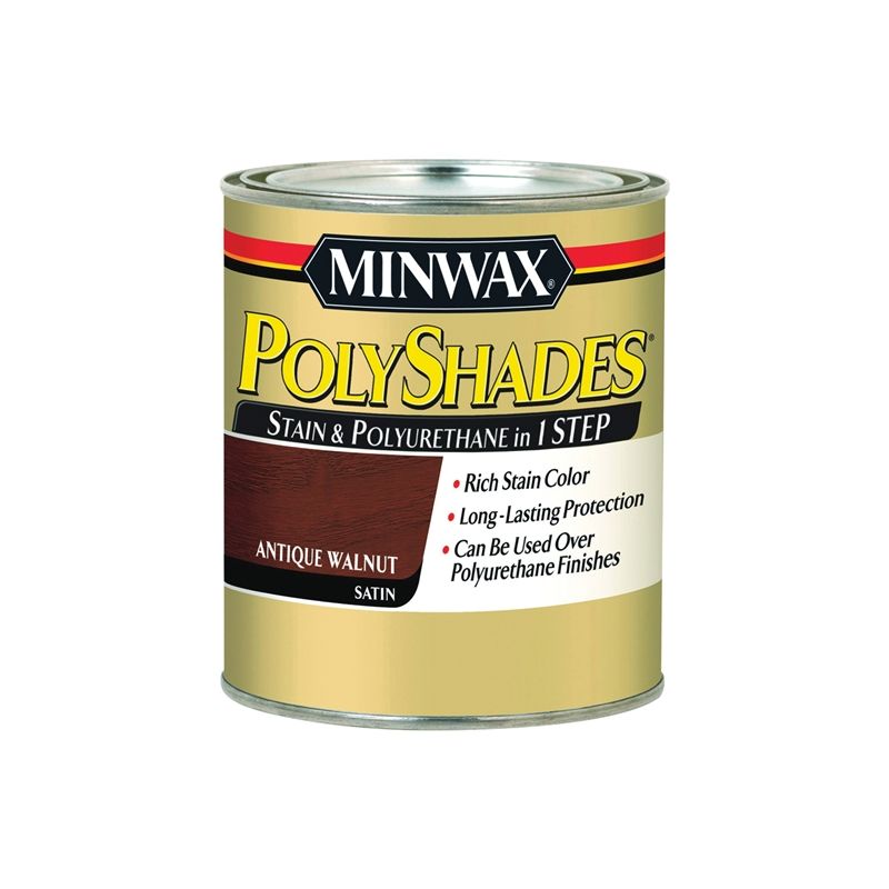 Minwax PolyShades 213404444 Wood Stain and Polyurethane, Antique Walnut, Liquid, 0.5 pt, Can Antique Walnut