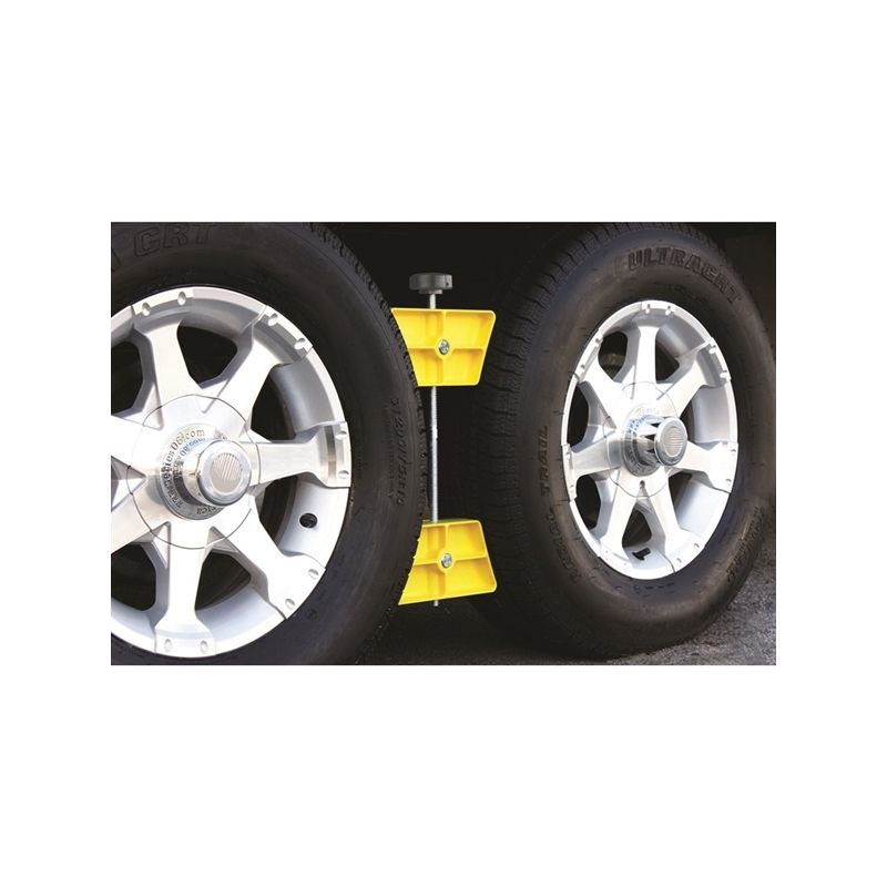 Camco 44622 Wheel Stop Chock, Plastic, Yellow, For: 26 to 30 in Dia Tires with Spacing of 3-1/2 to 5-1/2 in Yellow
