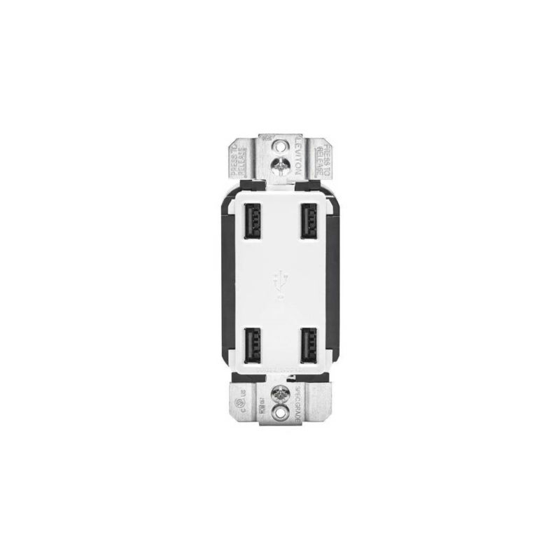 Leviton R02-USB4P-0BW USB Charger, 4 -Pole, 4.2 A, 125 V, 4 -USB Port, Type A USB, White White
