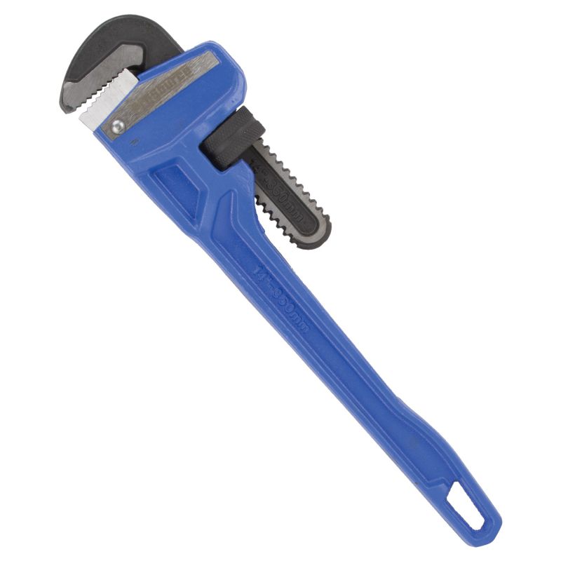 Vulcan JL40114 Pipe Wrench, 38 mm Jaw, 14 in L, Serrated Jaw, Die-Cast Carbon Steel, Powder-Coated, Heavy-Duty Handle Blue