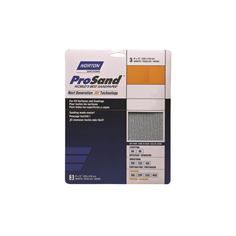 Norton ProSand 07660702627 Sanding Sheet, 11 in L, 9 in W, Fine, 150 Grit, Aluminum Oxide Abrasive, Paper Backing (Pack of 100)