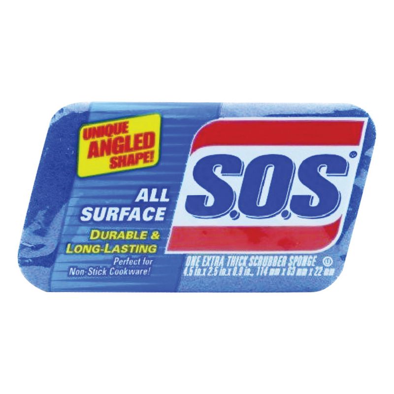 S.O.S 91017 Scrub Sponge, 4-1/2 in L, 2-1/2 in W, 1 in Thick, Scrim, Blue Blue