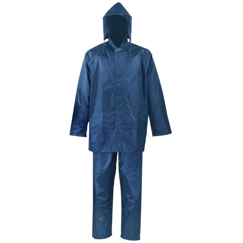 Diamondback SPU045-XL Rain Suit, XL, 30-1/2 in Inseam, Polyester, Blue, Drawstring Pull-Out Hood Collar XL, Blue
