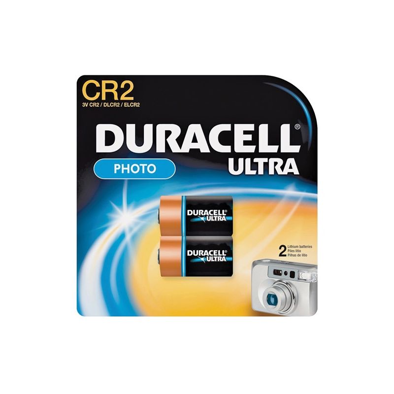 Duracell DLCR2B2PK Battery, 3 V Battery, 780 mAh, CR2 Battery, Lithium, Manganese Dioxide