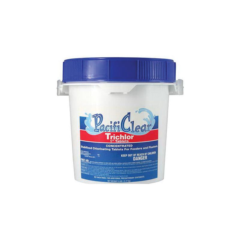 PacifiClear F008005040PC Trichlor Chlorine Sanitizer, 5 oz Pail, Tablet