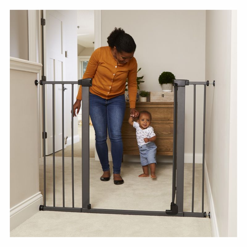 Toddleroo by North States 5323 Child Safety Gate, Metal, Gray, Matte Bronze, 36 in H Dimensions, Triple-Lock, Self Lock Gray