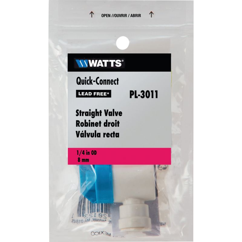 Watts Quick Connect Straight Plastic Push Valve 1/4&quot; OD X 1/4&quot; QC