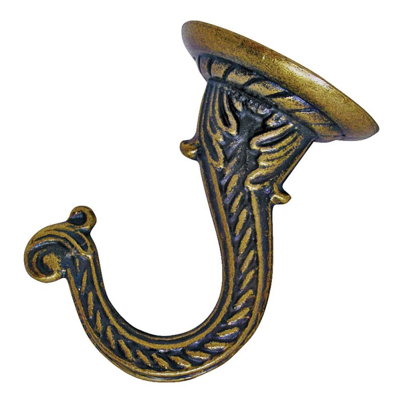 Landscapers Select GB0073L Ceiling Hook, 2.5 in L, Zinc Alloy, Antique Brass, Wall Mount Mounting Antique Brass