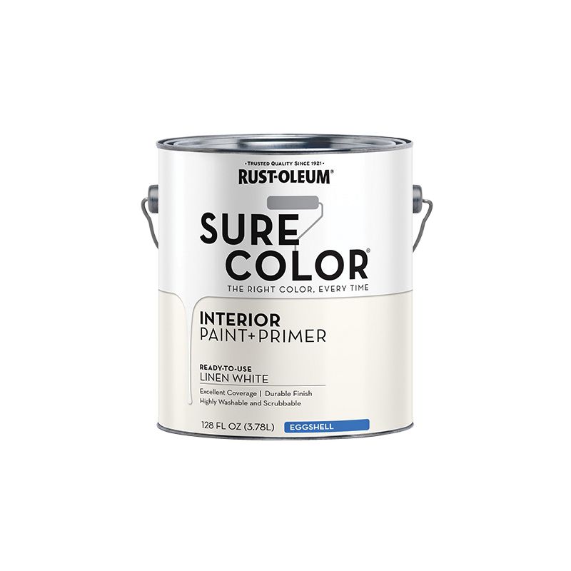 Rust-Oleum Sure Color 380220 Interior Wall Paint, Eggshell, Linen White, 1 gal, Can, 400 sq-ft Coverage Area Linen White