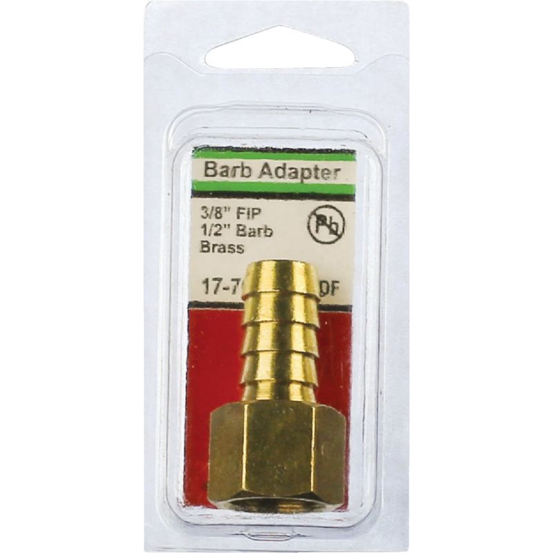 Lasco Brass Hose Barb X Female Pipe Thread Adapter 3/8&quot; FPT X 1/2&quot; Hose Barb