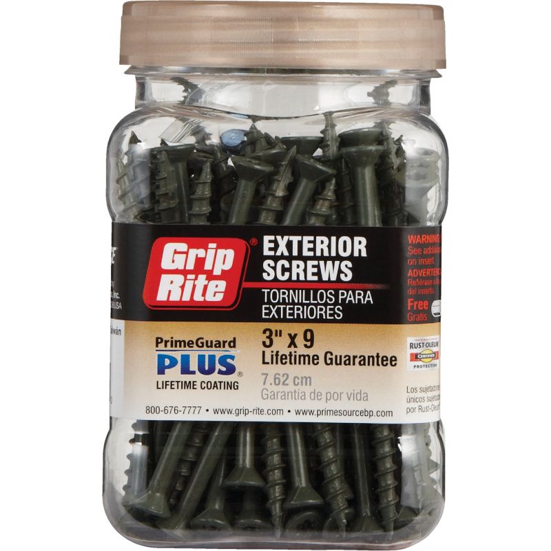 Grip-Rite PrimeGuard Plus Premium Green Deck Screws #9 X 3 In., Green, T-25