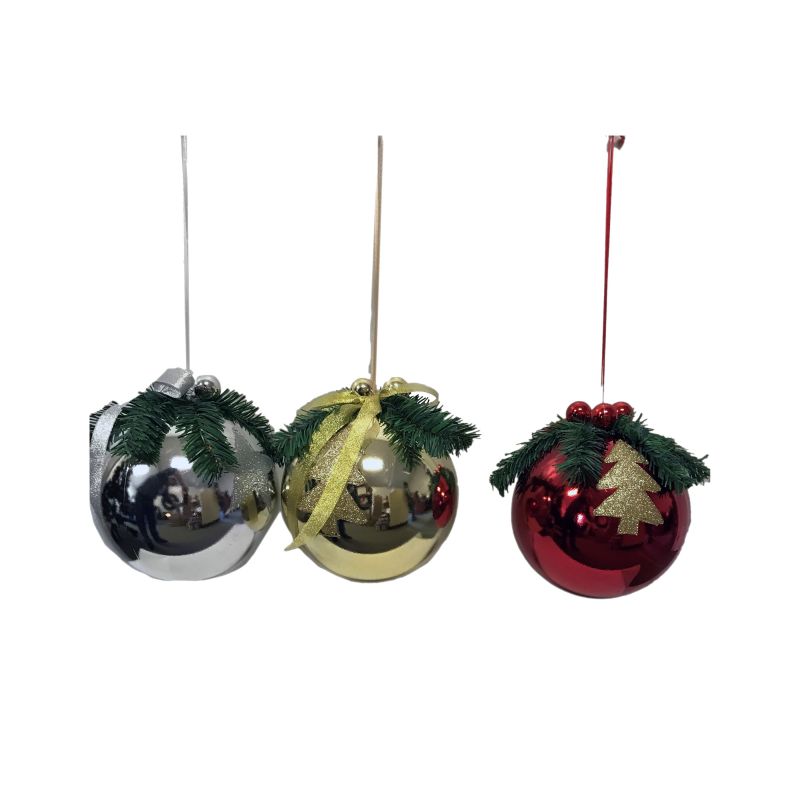Hometown Holidays 99931 Decorated Ball Ornament, 200 mm H, PVC, Blue/Gold/Green/Red/Silver Blue/Gold/Green/Red/Silver (Pack of 8)