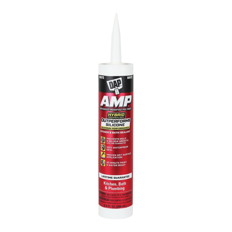 DAP AMP 7079800762 Advanced Sealant Caulk, White, 30 min Curing, 9 oz Cartridge White