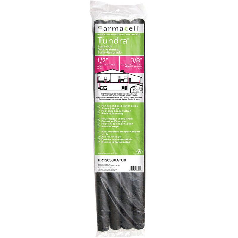 Tundra 1/2 In. Wall 3 Ft. Long Semi-Slit Pipe Insulation Wrap Charcoal