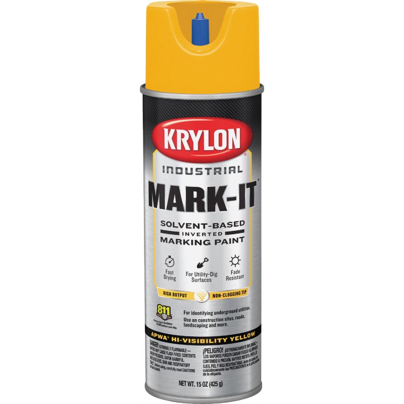 Krylon Mark-It Inverted Marking Spray Paint Hi-Visibility Yellow, 15 Oz.