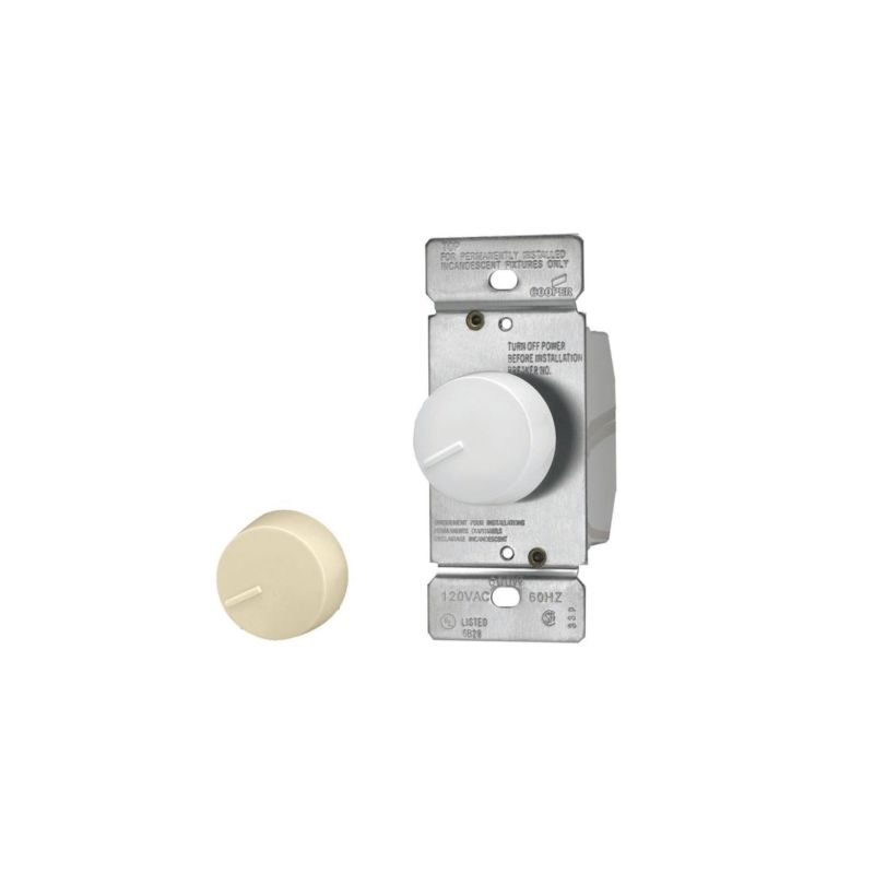 Eaton Wiring Devices RI306P-VW-K2-L Rotary Dimmer, 120 V, Incandescent Lamp, 3-Way, Ivory/White Ivory/White