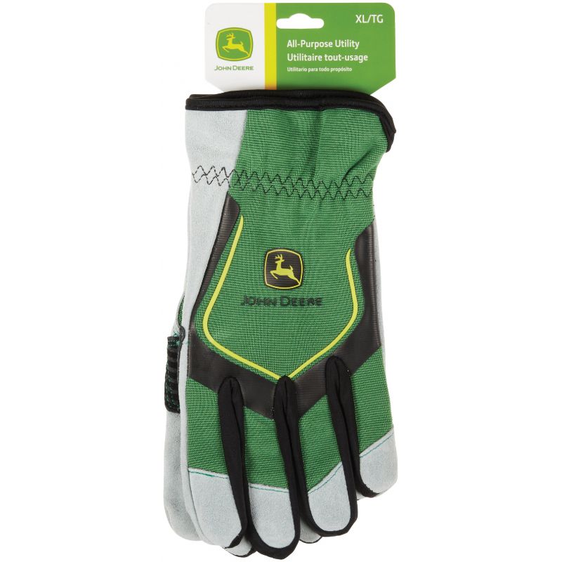 John Deere Leather Work Gloves XL, Green &amp; Gray