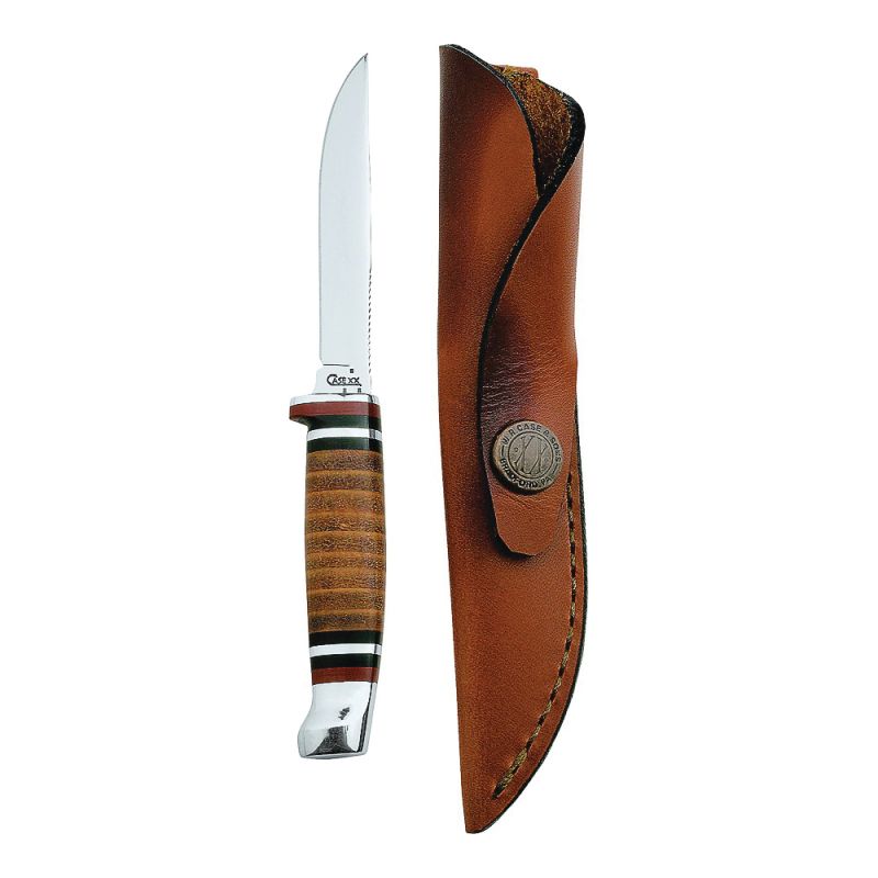 CASE 379 Utility Knife with Leather Sheath, 3.13 in L Blade, Stainless Steel Blade, Brown/Tan Handle 3.13 In