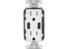 Leviton Decora 2-Port USB Charging Outlet With Tamper Resistant Duplex Outlet White, 3.6A/15A